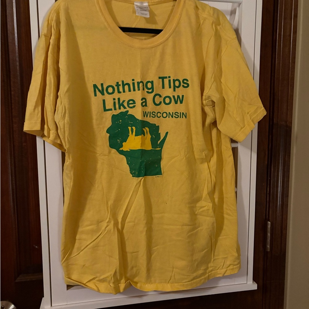 Yellow Graphic Tee - Short Sleeve - Nothing Tips Like a Cow - Wisconsin